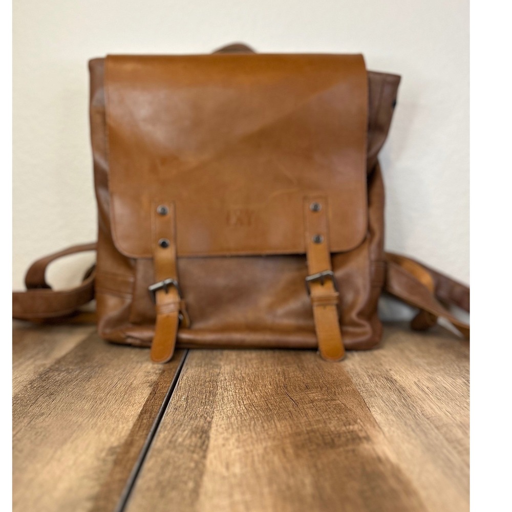 LXY Brown Faux Leather‎ Flap Buckle Backpack Casual Everyday Travel School